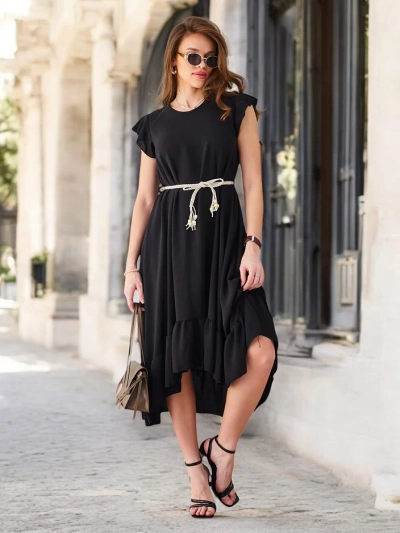 Royalfashion Women's midi dress with ruffles and short sleeves