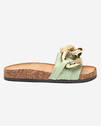 Thalia Royalfashion women's green sandals with a chain on a flat sole