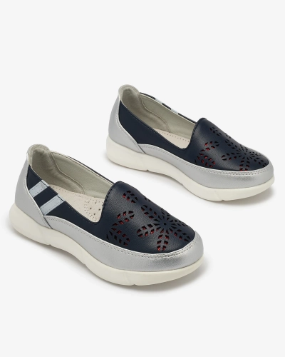 Girls' silver and navy blue slip on sneakers Ewesgi- Footwear