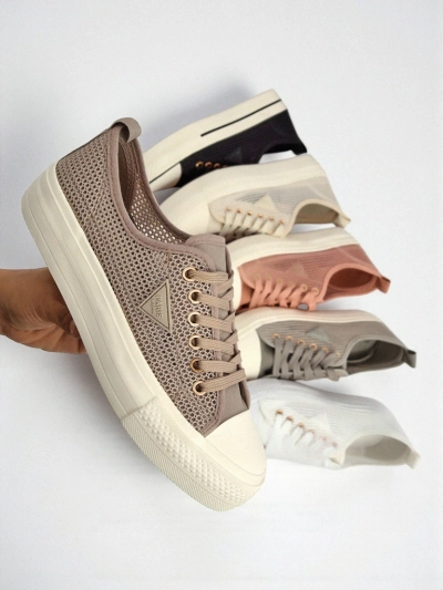 Women's Hypatia Mesh sneakers light brown for summer flat sole 3cm