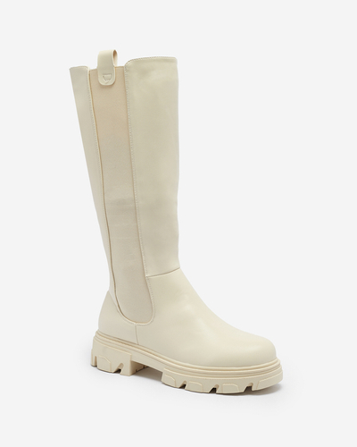 Cream women's mid-calf boots Vebissa- Footwear