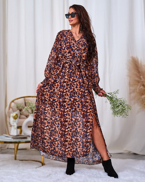 Royalfashion Camel mustriga naiste maxikleit