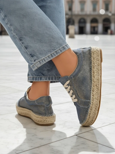 Aurelia Denim Espadrilles – women's flat heel fabric sneakers