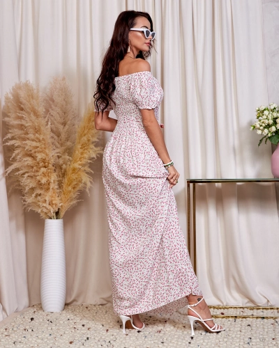 Valge ja roosa lilleline naiste maxikleit a'la hiszpanka- Rõivad