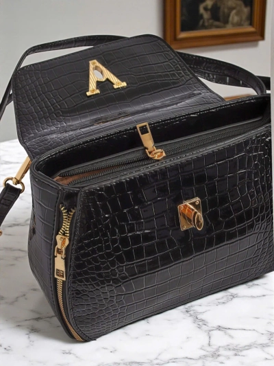 Black Vespera Classico women's handbag eco suede and patent leather