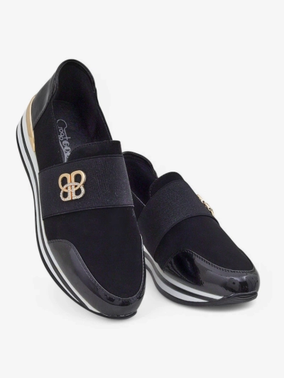Naiste kuldse aktsendiga Elektra Nero slip-onid, ökonahk, 3,5 cm