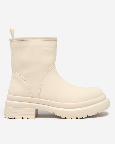 Royalfashion Beige matte women's boots with thicker sole Holeopi
