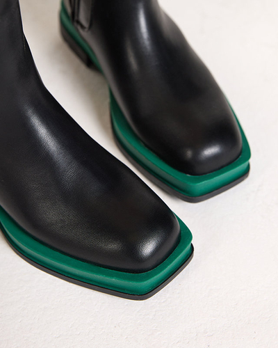 Women's high boots with a square toe in black and green Litepi - Footwear