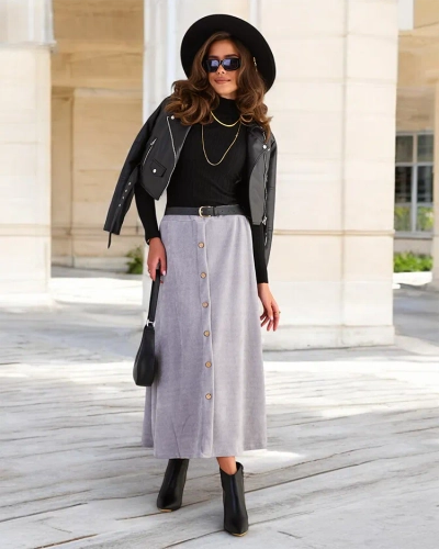 Royalfashion Naiste midi seelik dekoratiivsete nööpidega