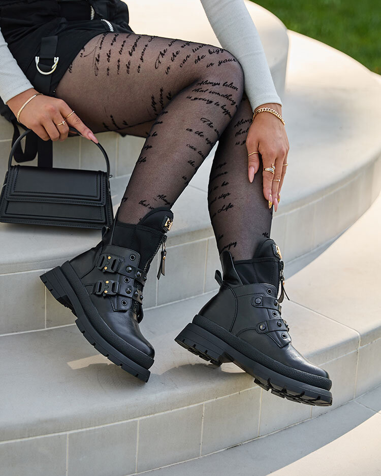 Royalfashion Black women's bagger boots decorated with Dozilda studs