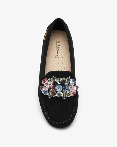 Royalfashion Openwork black women's moccasins with decorative crystals Cizzas
