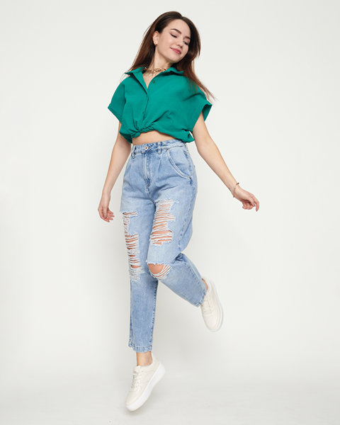Light blue ripped jeans for women - Clothing