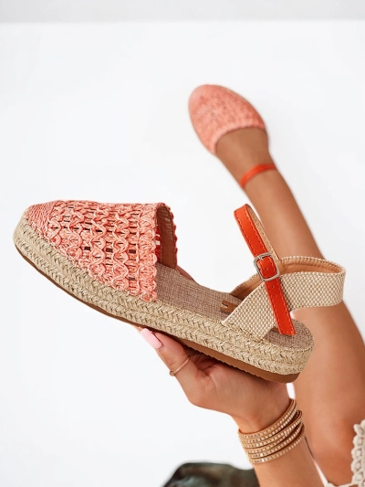 Pomarańczowe damskie espadryle z ażurową cholewką Triumf - Obuwie