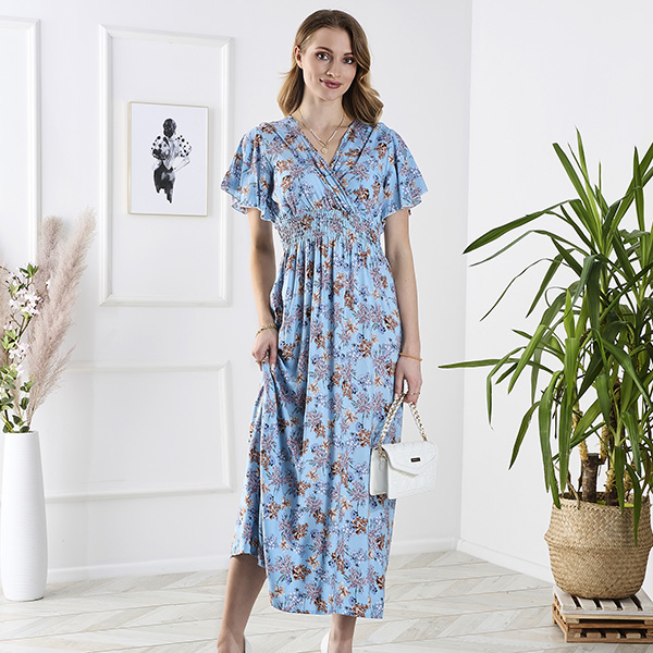 Blue women's floral long dress - Clothing