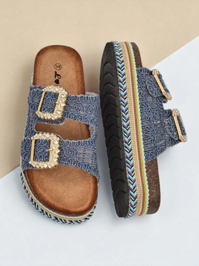 Royalfashion Women's sandals with rhinestone buckles GlamCork