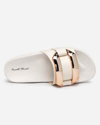 Naiste valged kuldse Serina ornamentiga sussid - Jalatsid