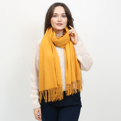 Mustard Large Warm Scarf with Tassels - Accessories