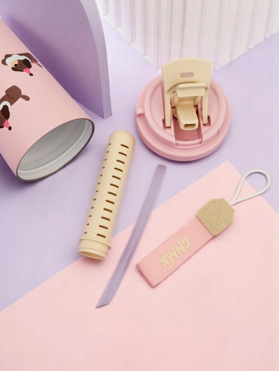 Royalfashion Thermal mug with a basket, straw, and spout Happy Dog