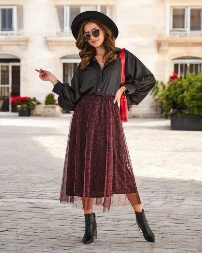 Royalfashion et Pattered wimmen' s midi skirt met tulle