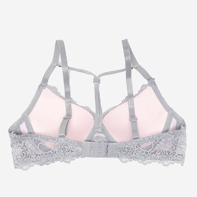 Gray and pink lace bra with straps - Underwear