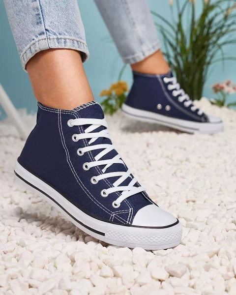 Navy blue women's high sneakers Elavvi - Footwear