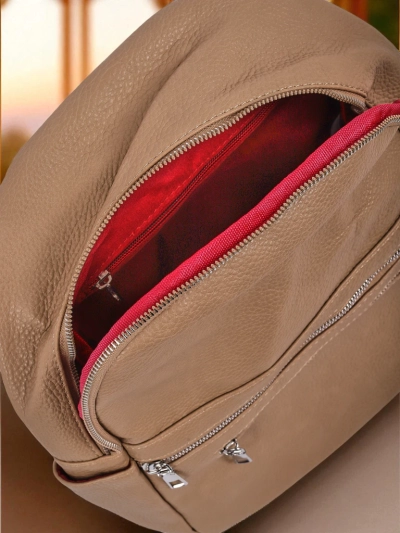 Aureliana Women's Backpack Królewska Moda Light Brown Eco Leather with Zipper