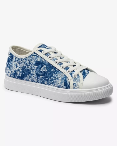 OUTLET Blue and white women's sneakers with print Denoll- Footwear