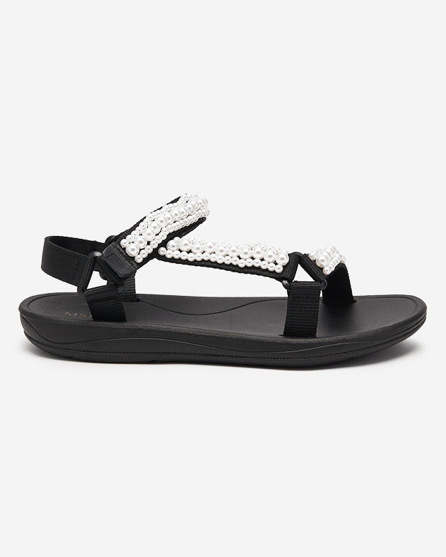 Black women's sports sandals with Dotiss pearls- Footwear