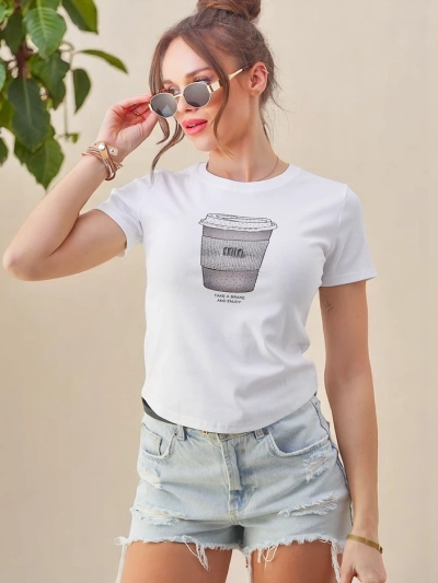 Royalfashion Women's cotton t-shirt with rhinestone print