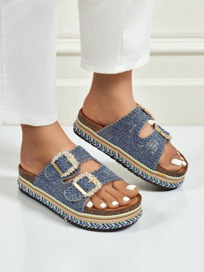 Royalfashion Women's sandals with rhinestone buckles GlamCork