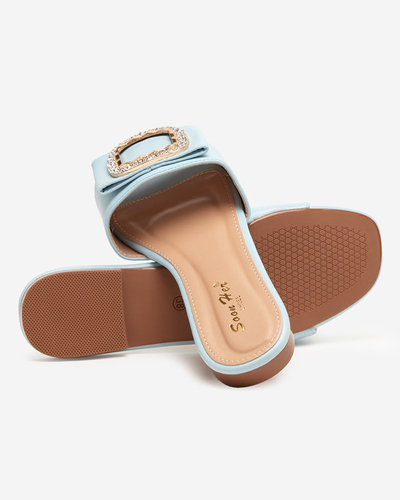 Синие женские шлепанцы с украшением из фианитов Iteria