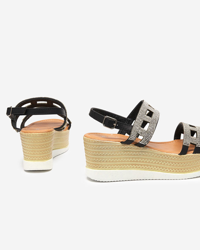 Black women's sandals with zircons on a wedge Masewi - Footwear