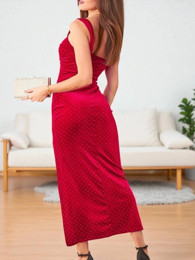 Royalfashion Women's midi dress with rhinestones