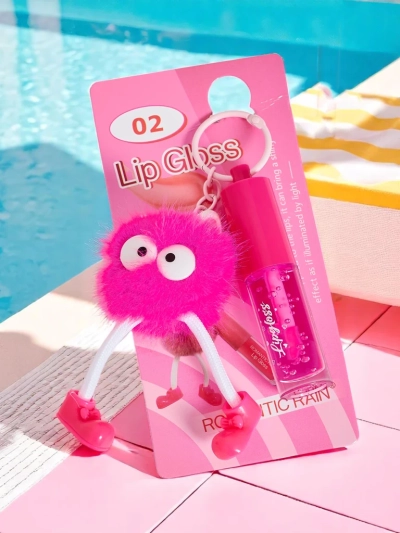 Lip gloss for children with a fluffy monster Fuchsia