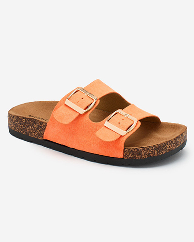 Royalfashion Neon orange women's flip-flops with buckles Foumy