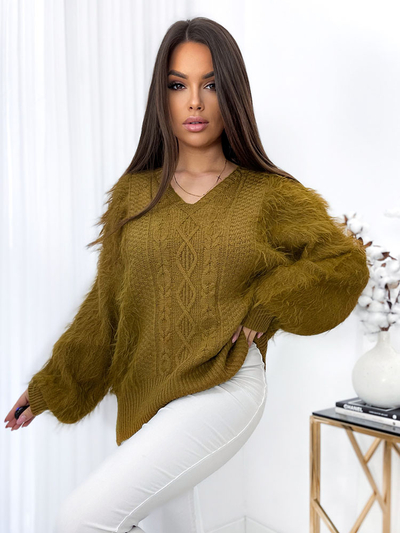 Royalfashion Пушистый женский свитер горчичного цвета