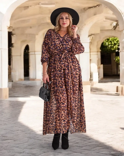 Royalfashion Camel mustriga naiste maxikleit