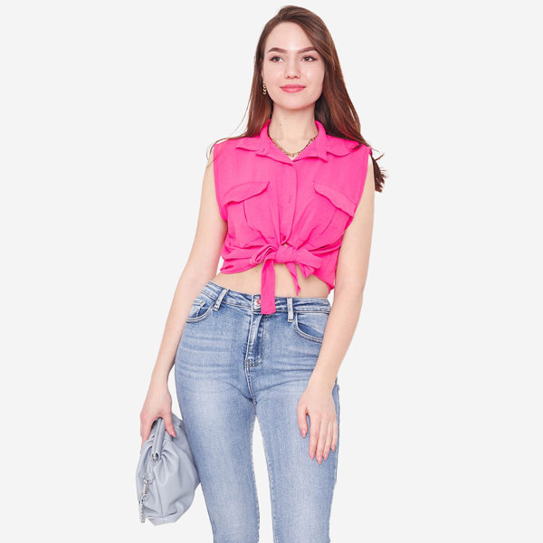 Fuchsia crop top blouse fastened with buttons - Clothing