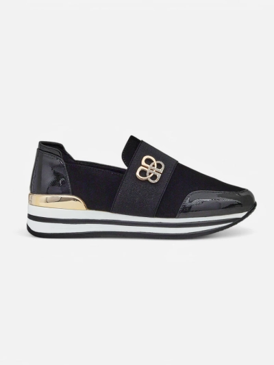 Naiste kuldse aktsendiga Elektra Nero slip-onid, ökonahk, 3,5 cm