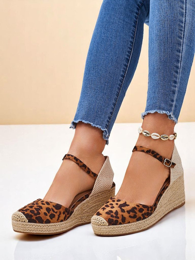 Aurelia Leopard Royalfashion women's wedges eco leather camel