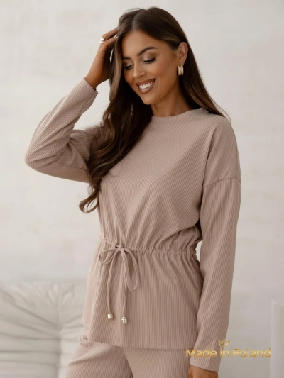 Royalfashion Хлопковый женский комплект в стиле трикотажа в рубчик