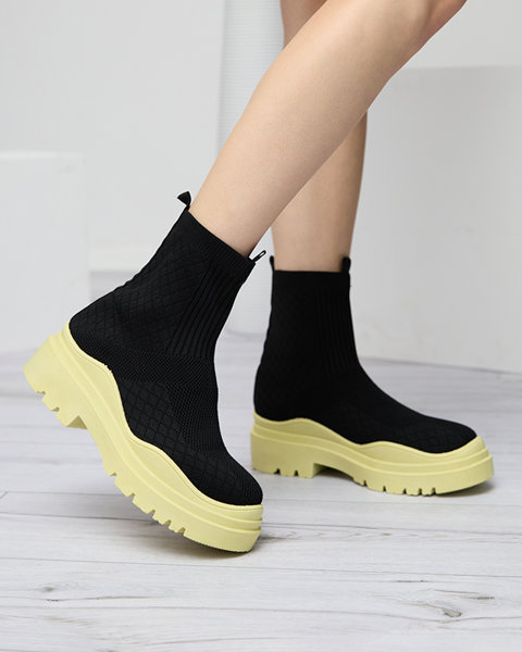 Black and yellow women's flat-heeled boots Seritis - Footwear