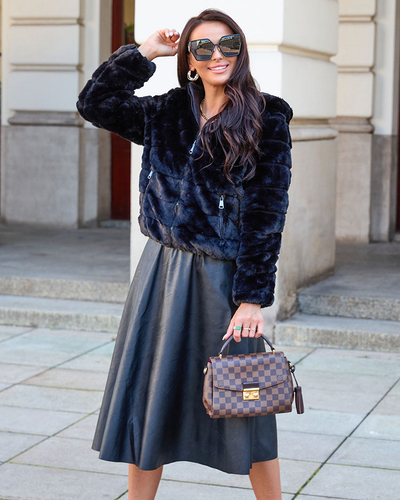 Royalfashion Double-sided women's jacket with fur in black