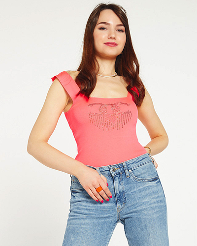 Women's pink top with cubic zirconia - Clothing