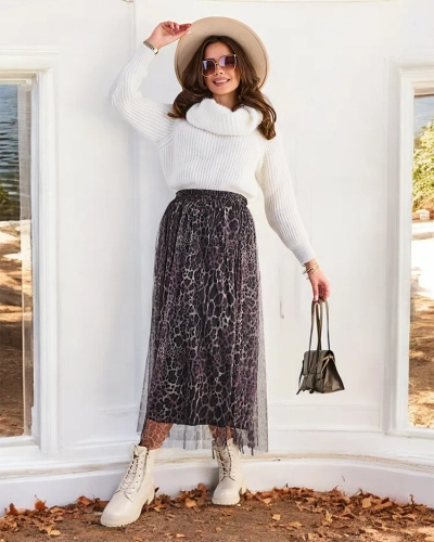 Royalfashion Patterned women's midi skirt with tulle