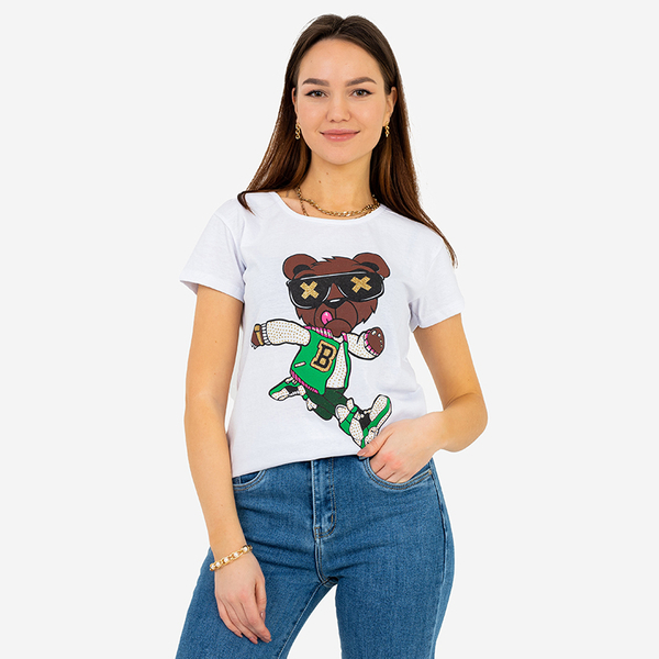 Ladies 'White Printed T-Shirt - Clothing