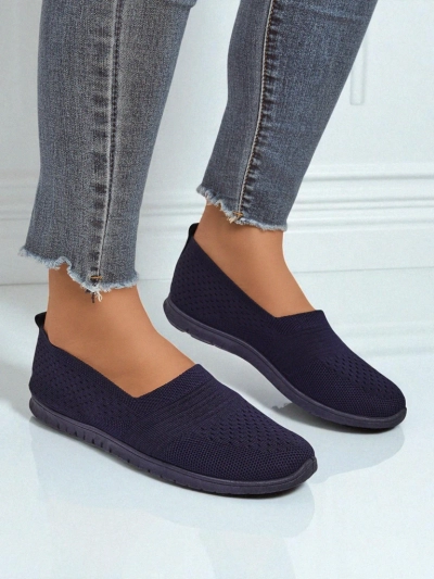 Lyra Navy Blue Women's Moccasins Breathable Fabric Flat Sole