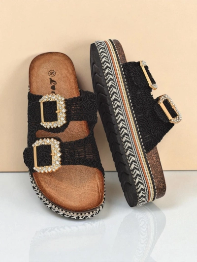 Royalfashion Women's sandals with rhinestone buckles GlamCork