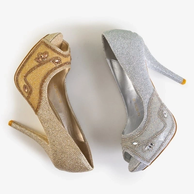 OUTLET Gold women's pumps with Maniya decorations - Footwear