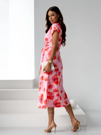 Женское миди-платье Royalfashion с короткими рукавами и завязкой на груди в весенний цветочный узор